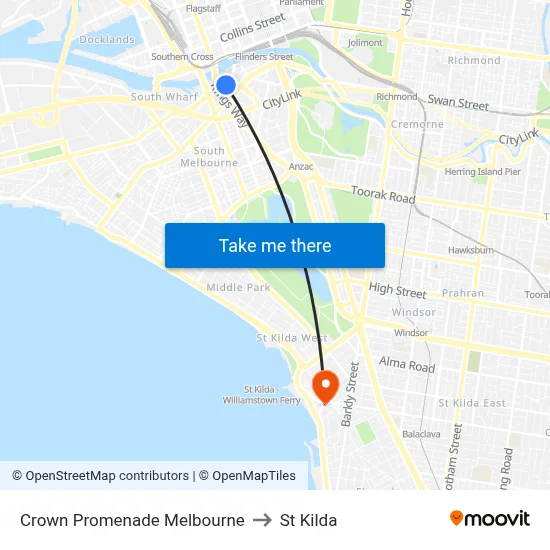 Crown Promenade Melbourne to St Kilda map
