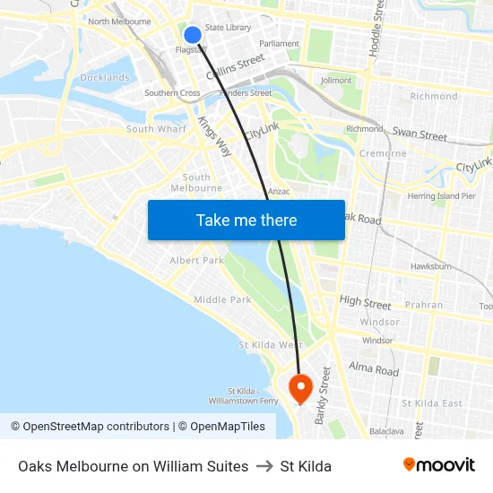 Oaks Melbourne on William Suites to St Kilda map
