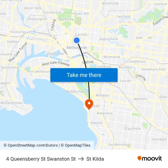 4 Queensberry St Swanston St to St Kilda map