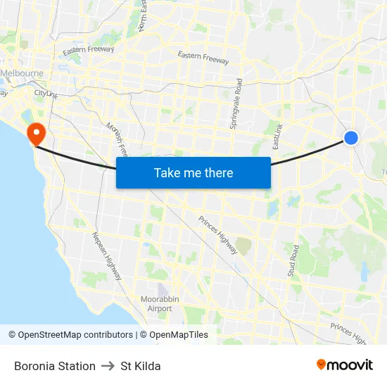 Boronia Station to St Kilda map