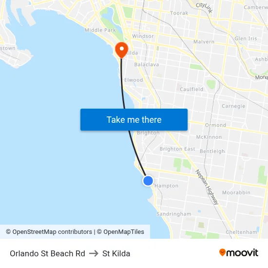 Orlando St Beach Rd to St Kilda map