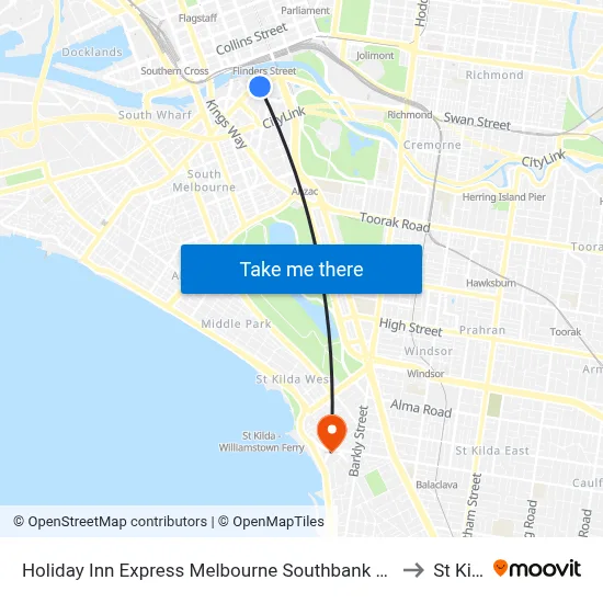 Holiday Inn Express Melbourne Southbank an IHG Hotel to St Kilda map