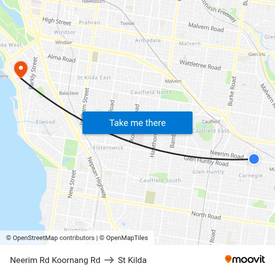 Neerim Rd Koornang Rd to St Kilda map