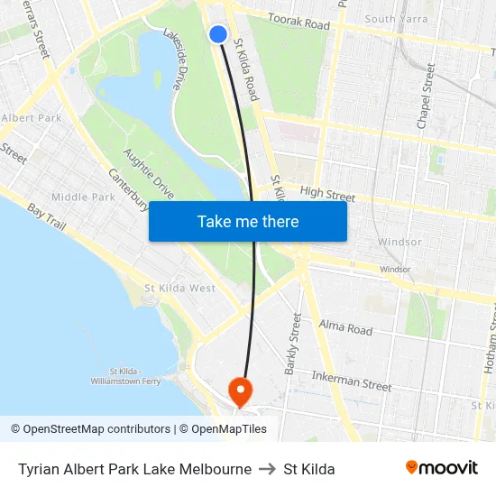 Tyrian Albert Park Lake Melbourne to St Kilda map