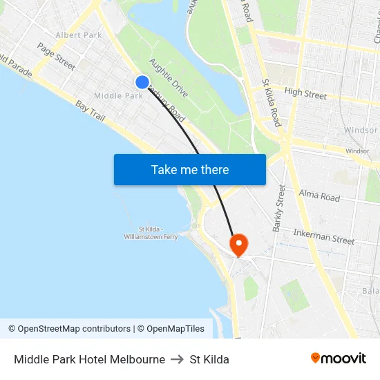 Middle Park Hotel Melbourne to St Kilda map