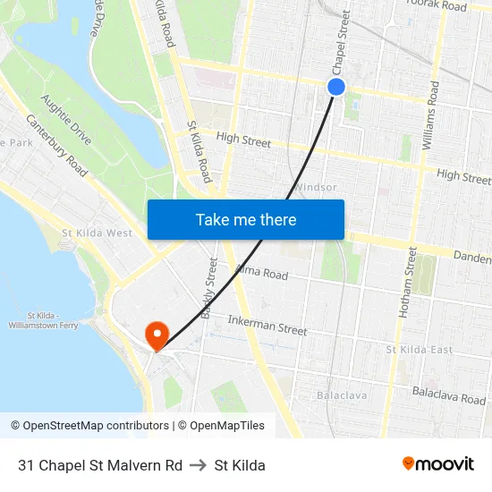 31 Chapel St Malvern Rd to St Kilda map