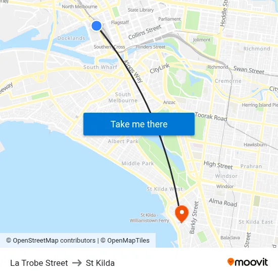 La Trobe Street to St Kilda map