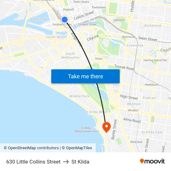 630 Little Collins Street to St Kilda map