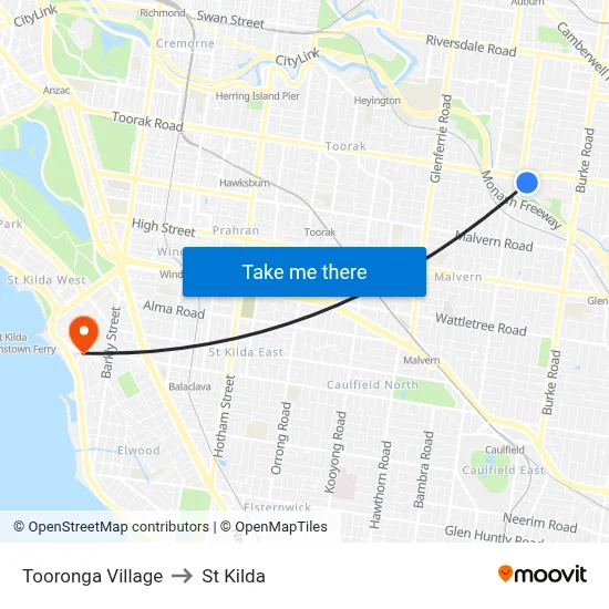 Tooronga Village to St Kilda map