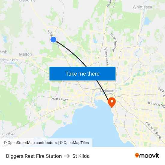 Diggers Rest Fire Station to St Kilda map