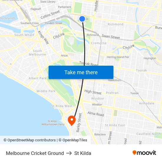 Melbourne Cricket Ground to St Kilda map