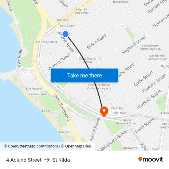 4 Acland Street to St Kilda map