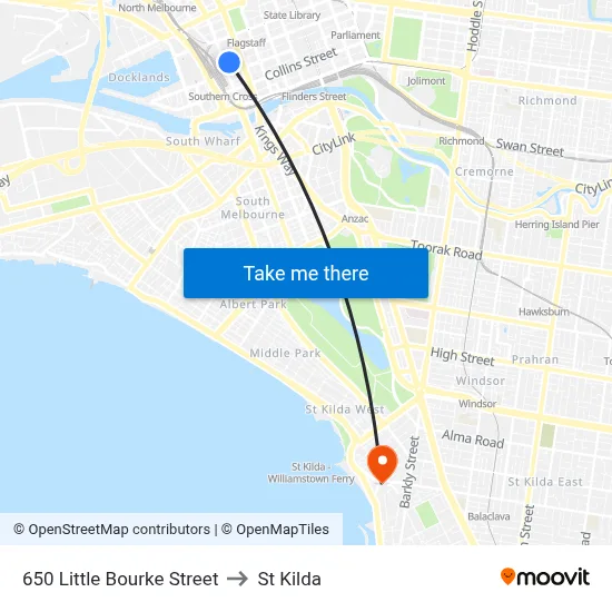 650 Little Bourke Street to St Kilda map