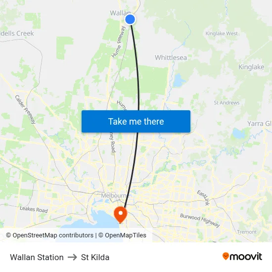 Wallan Station to St Kilda map
