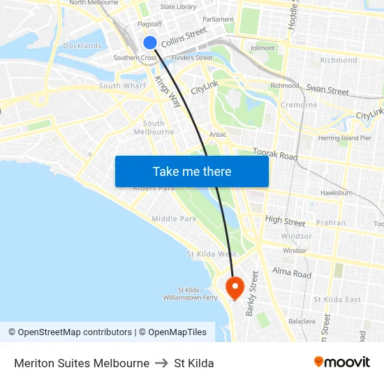 Meriton Suites Melbourne to St Kilda map