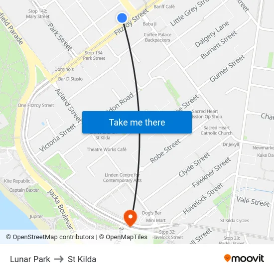 Lunar Park to St Kilda map