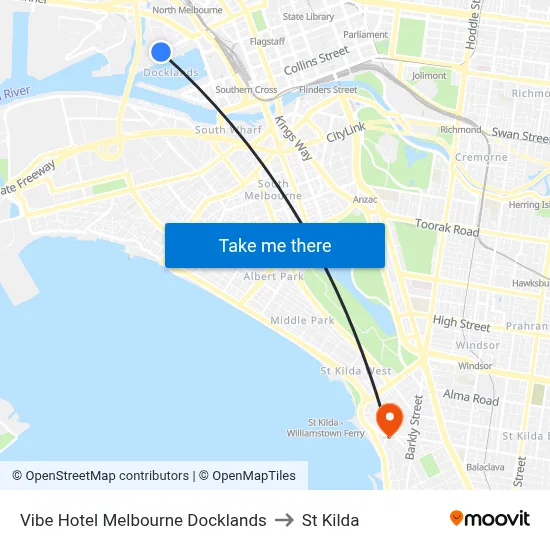 Vibe Hotel Melbourne Docklands to St Kilda map