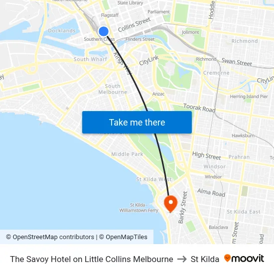 The Savoy Hotel on Little Collins Melbourne to St Kilda map