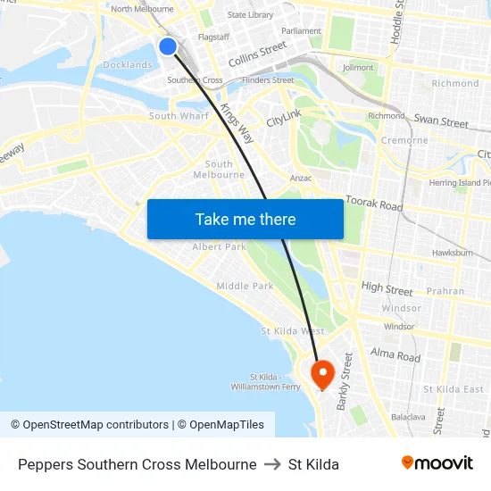 Peppers Southern Cross Melbourne to St Kilda map