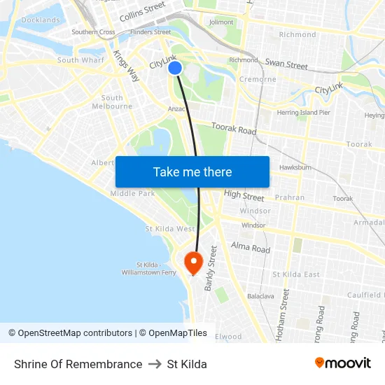 Shrine Of Remembrance to St Kilda map