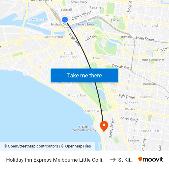 Holiday Inn Express Melbourne Little Collins to St Kilda map