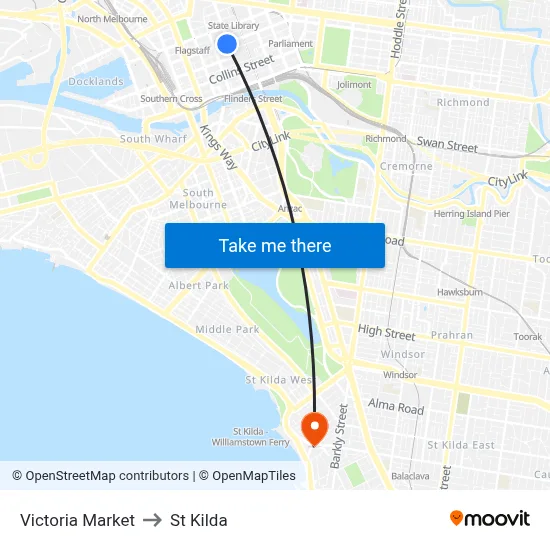 Victoria Market to St Kilda map