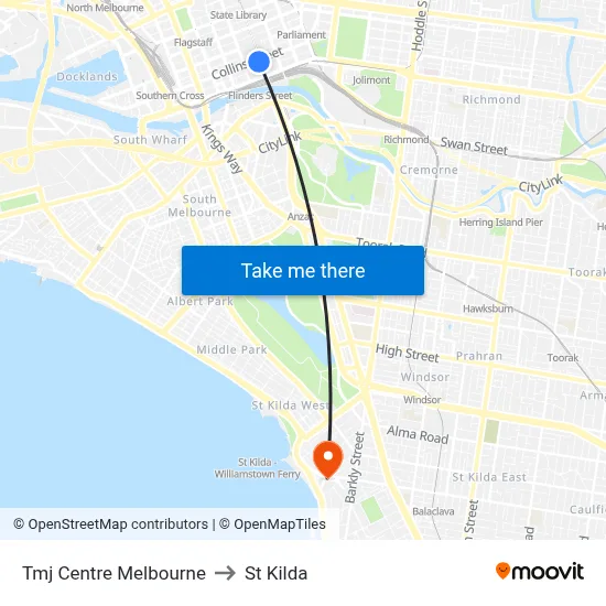 Tmj Centre Melbourne to St Kilda map