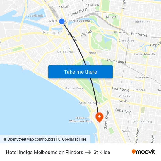 Hotel Indigo Melbourne on Flinders to St Kilda map