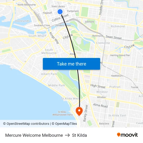 Mercure Welcome Melbourne to St Kilda map