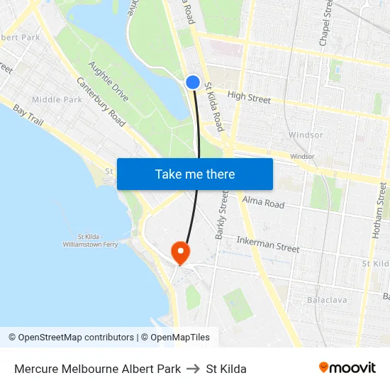 Mercure Melbourne Albert Park to St Kilda map