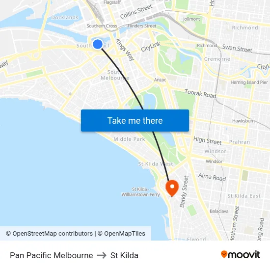 Pan Pacific Melbourne to St Kilda map
