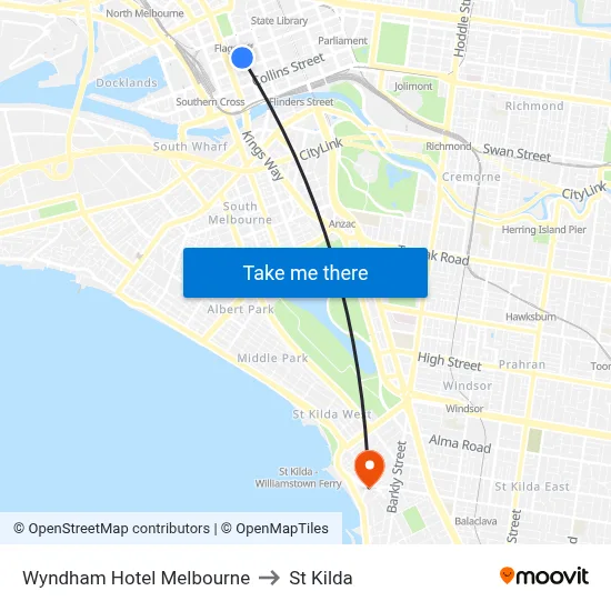 Wyndham Hotel Melbourne to St Kilda map
