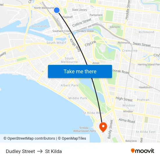 Dudley Street to St Kilda map