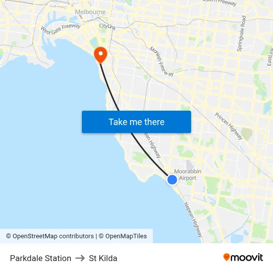 Parkdale Station to St Kilda map