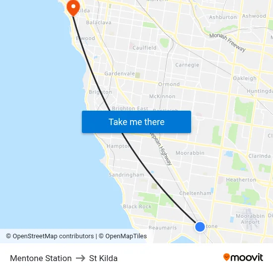 Mentone Station to St Kilda map