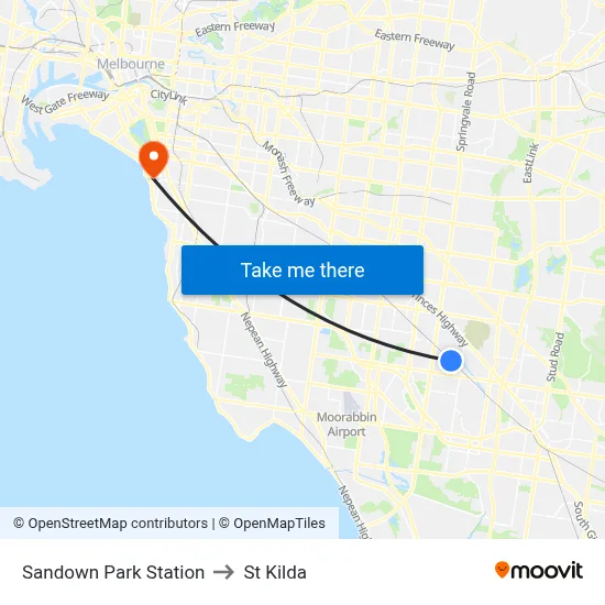 Sandown Park Station to St Kilda map