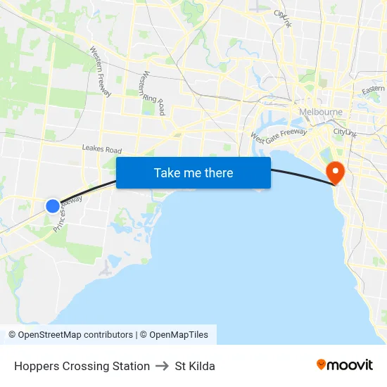 Hoppers Crossing Station to St Kilda map