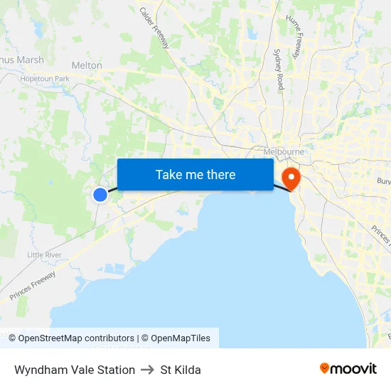 Wyndham Vale Station to St Kilda map