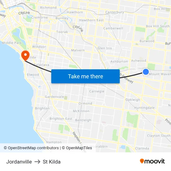 Jordanville to St Kilda map