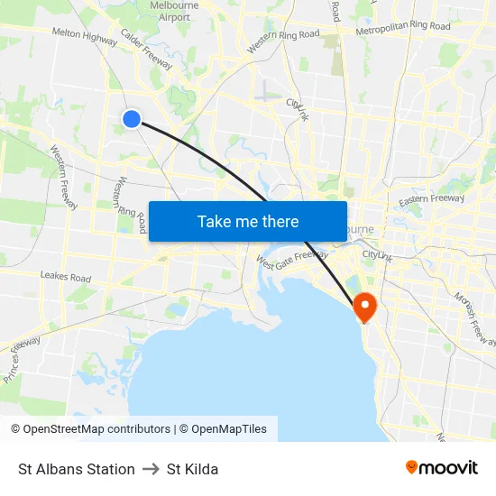 St Albans Station to St Kilda map
