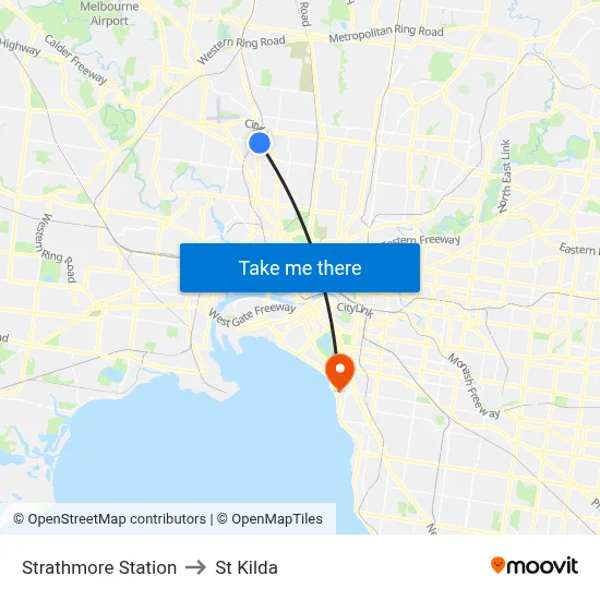 Strathmore Station to St Kilda map