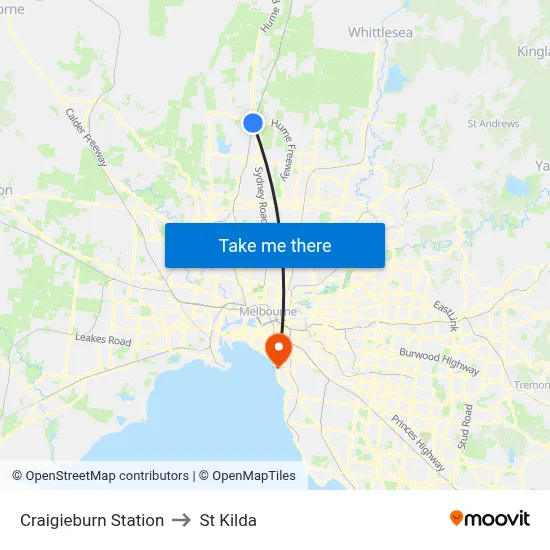 Craigieburn Station to St Kilda map