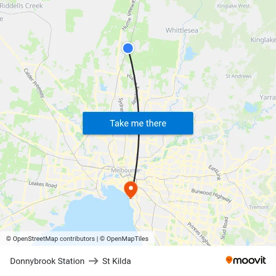 Donnybrook Station to St Kilda map