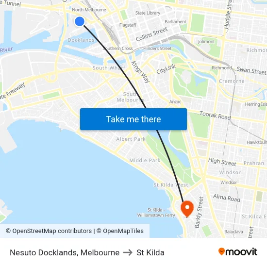 Nesuto Docklands, Melbourne to St Kilda map