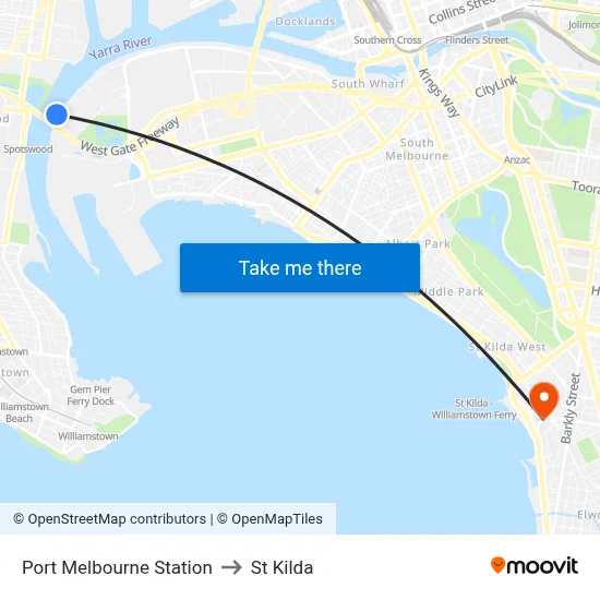 Port Melbourne Station to St Kilda map