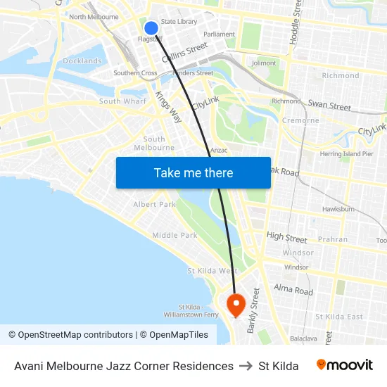Avani Melbourne Jazz Corner Residences to St Kilda map