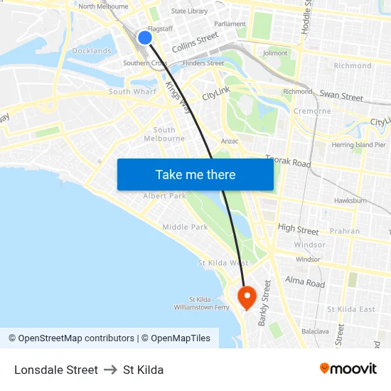Lonsdale Street to St Kilda map