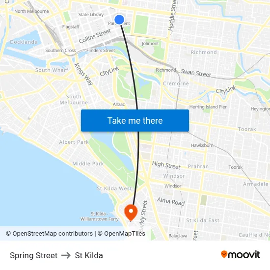 Spring Street to St Kilda map