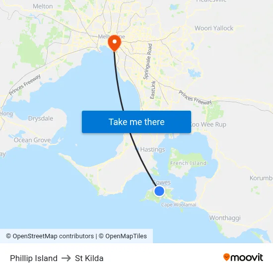 Phillip Island to St Kilda map