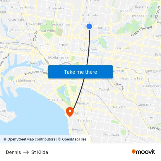 Dennis to St Kilda map